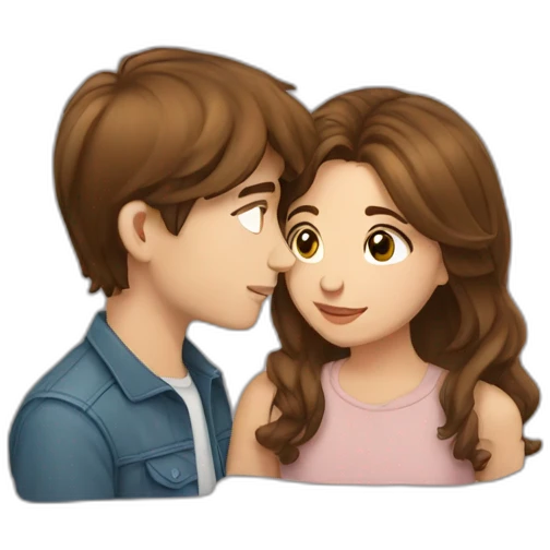 Girl with brown hair kissing young guy with brown hair  emoji