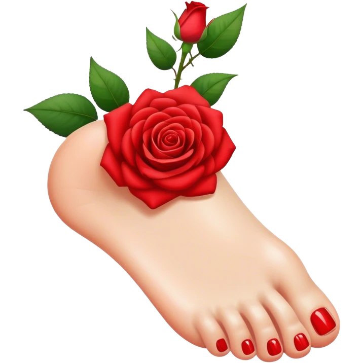 A red nails foot with a rose on it emoji