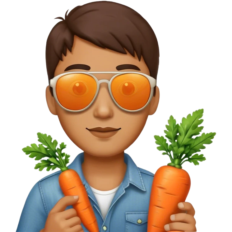 A man holding a carrot with sunglasses on emoji
