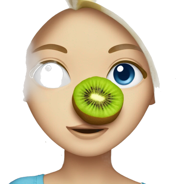blonde white girl blue eyes eating a kiwi emoji