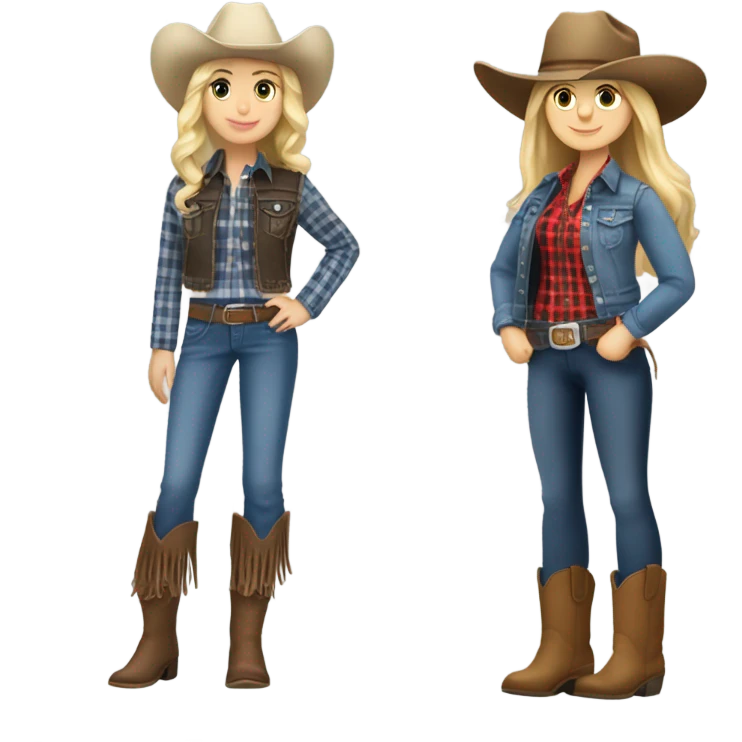 Left brunette and right blonde girls in cowboy style emoji