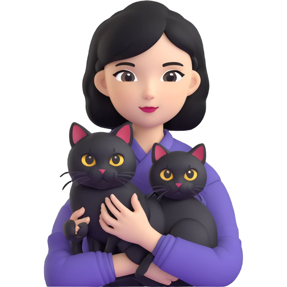 Young woman in black clothes with a black-patterned Chinese domestic cat emoji