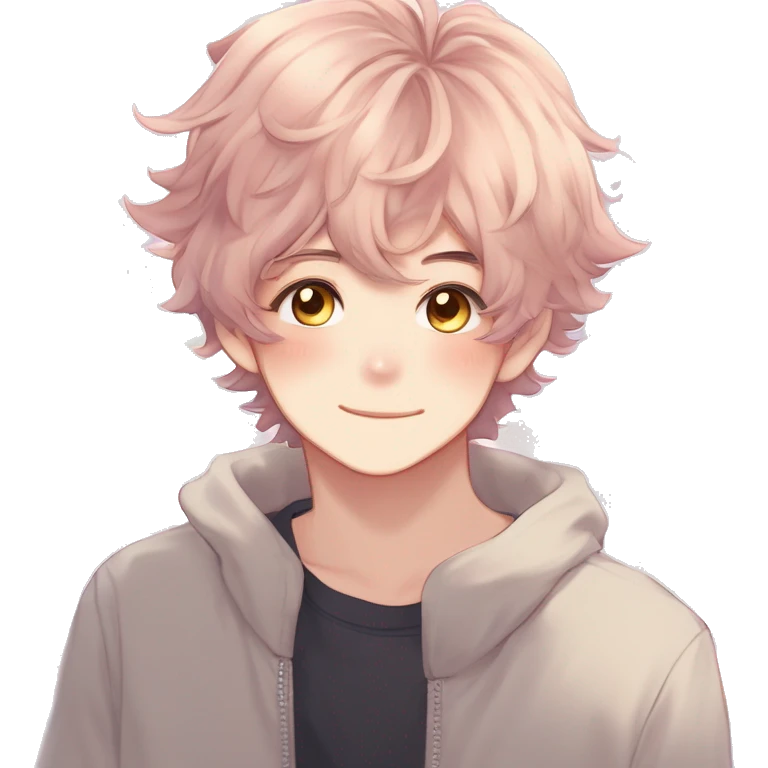 Gorgeous romantic hot attractive anime style modern anime shojo guy with pretty medium-long messy hair and colorful eyes and blushing face aesthetic trending style  pastelcore cottagecore kawaiicore emoji