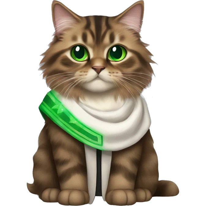 Brown and black Siberian cat with green eyes dressed as obi wan kenobi emoji