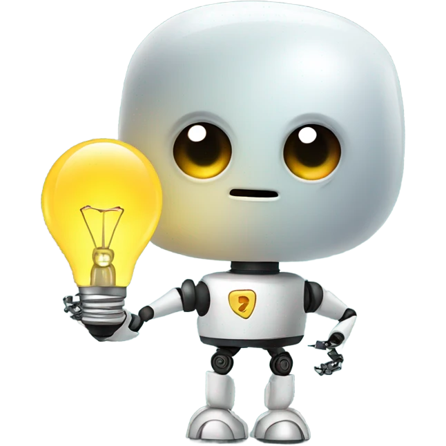 cute robot holds a light bulb emoji