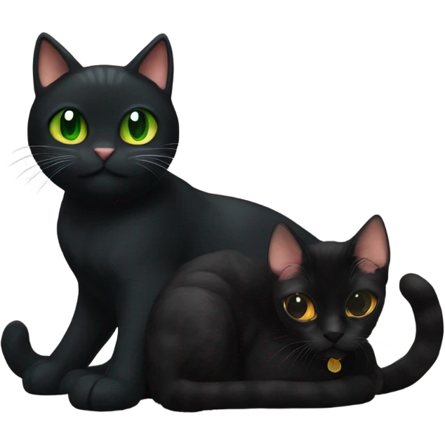 a black cat with green eyes is best friends with an orange cat emoji