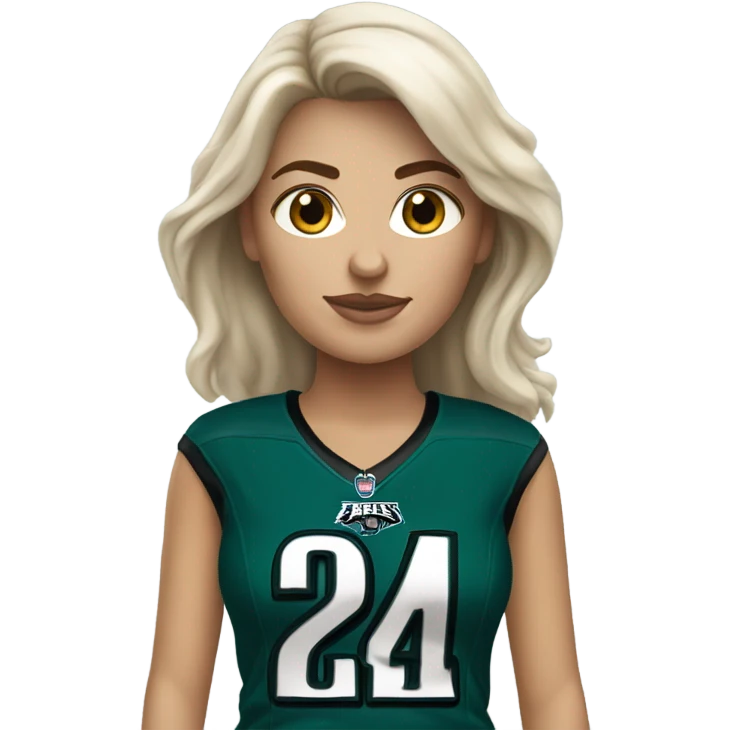  White female brunette wearing Philadelphia Eagles jersey emoji