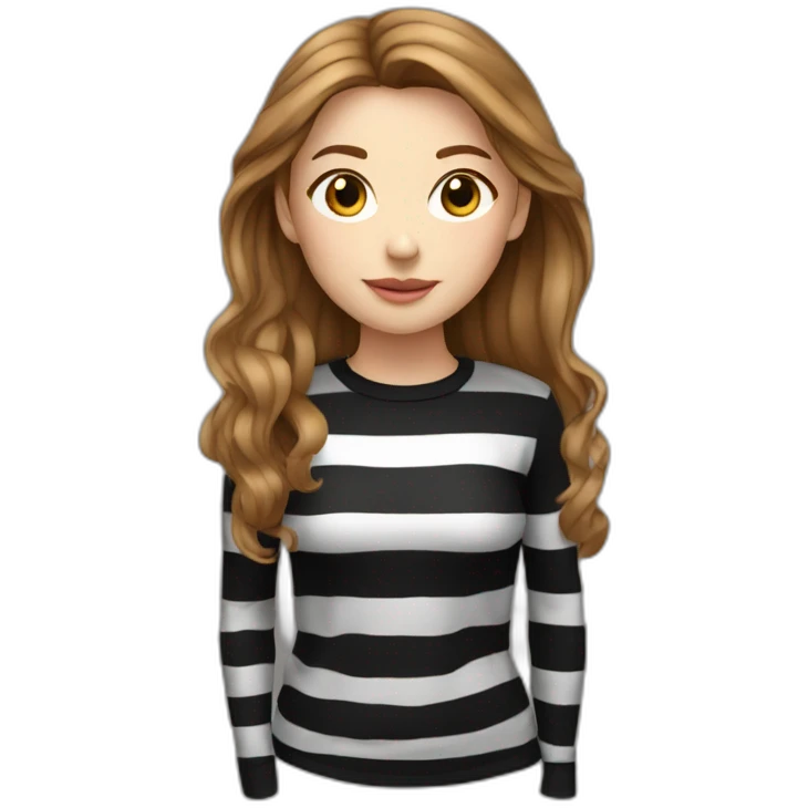 light brown hair woman black stripy long-sleeve emoji
