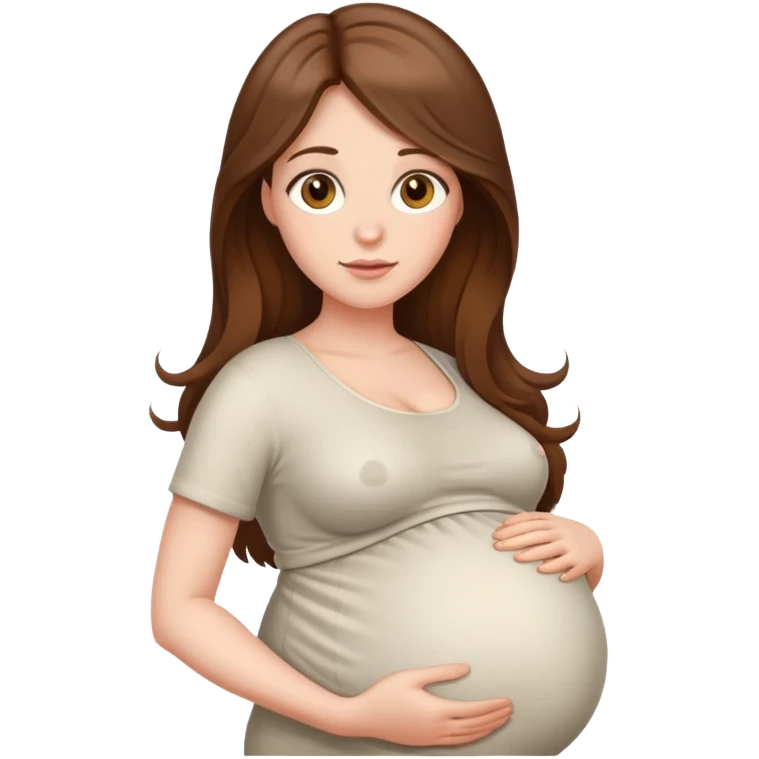 Pregnant woman with long brown hair and hazel eyes. Big belly emoji