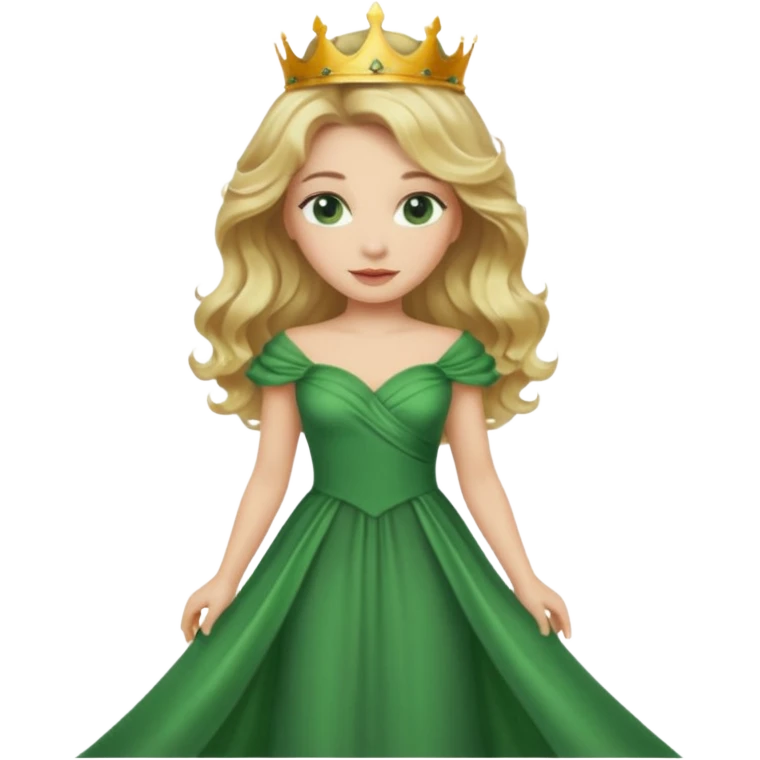 Queen, blonde wavy hair, green eyes, long green dress emoji