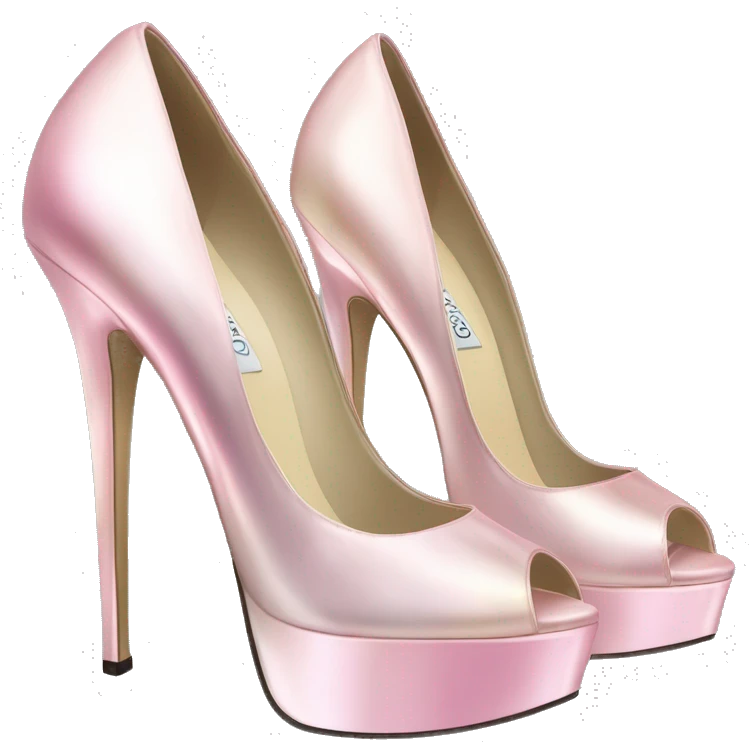 Realistic isolated top view of a pair of light pink iridescent jimmy Choo stiletto high heel shoes. emoji