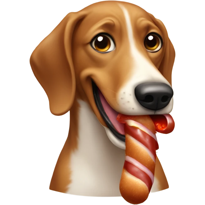 perro salchicha con capucha comiendo una salchicha  emoji