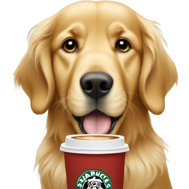 Golden retriever with Starbucks emoji