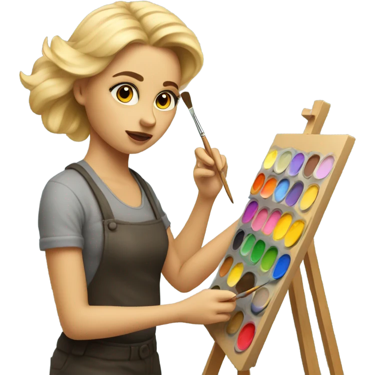 Blonde artist painting emoji