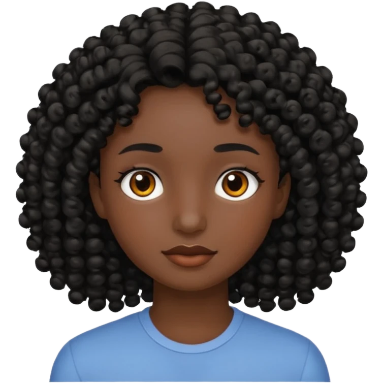 Clear black tone of skin, curly black hair, brown eyes emoji