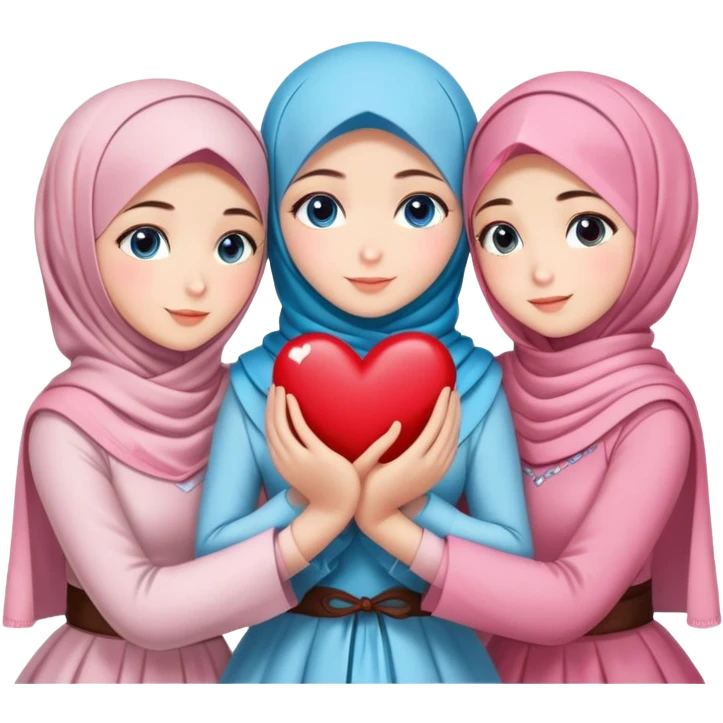 Four sister hugs Turkish girls beautiful finish Konya blue eyes with cherry blossom hijab and heart dress and hugs  emoji