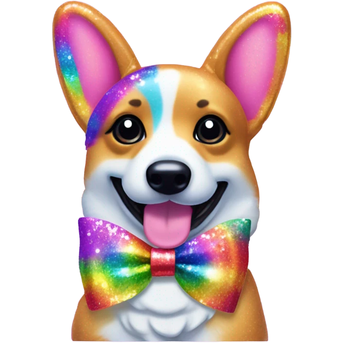 Lisa frank rainbow glitter corgi with ribbon bow on head emoji