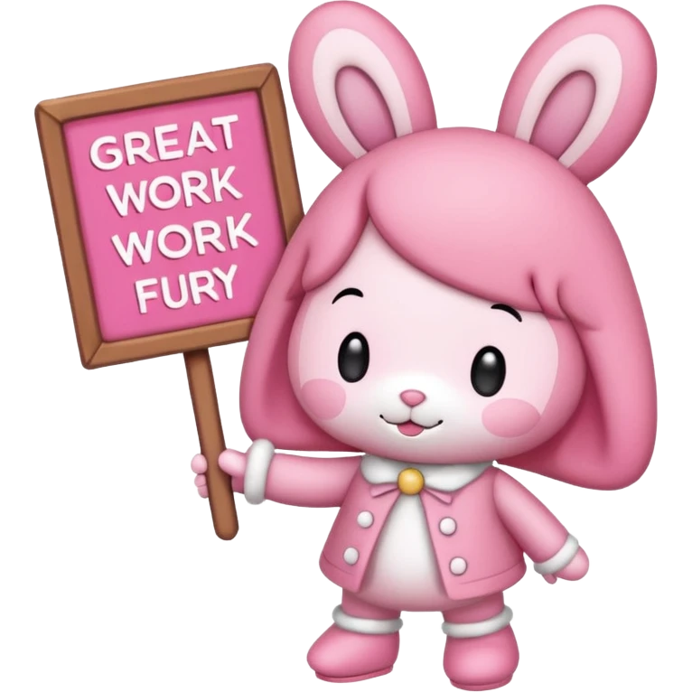 mymelody with sign that says great work emoji