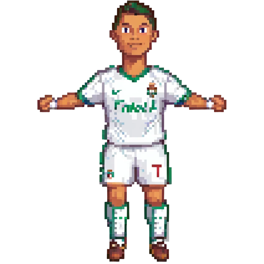 Christiano Ronaldo celebrating a goal, classic football kit, pixelated details emoji