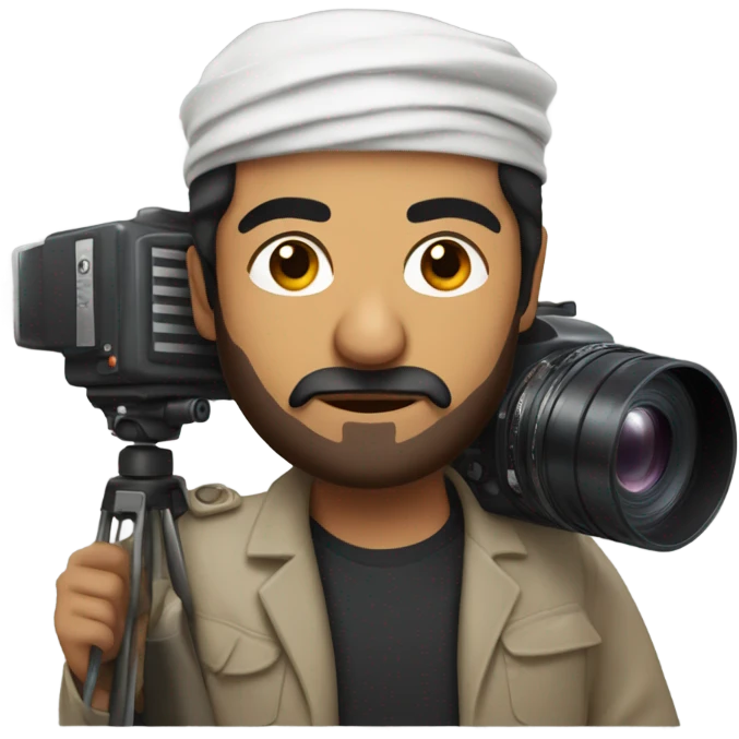 middle eastern film director with black piled short hair holding a cinema camera emoji