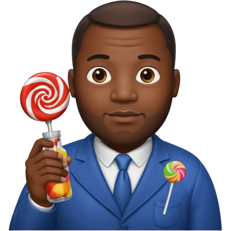 Big black man hold a bottle and a lollipop emoji
