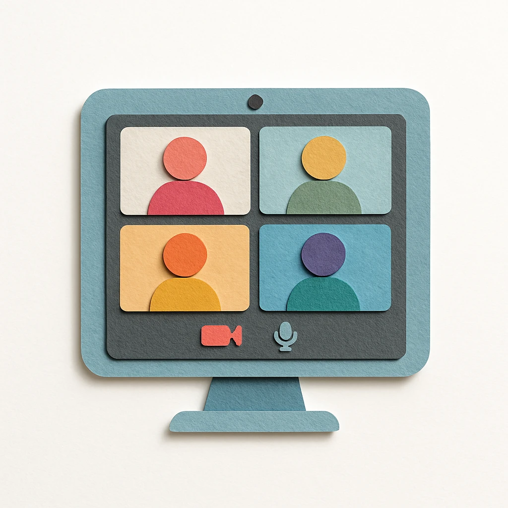 virtual zoom meeting video conference on a computer screen emoji