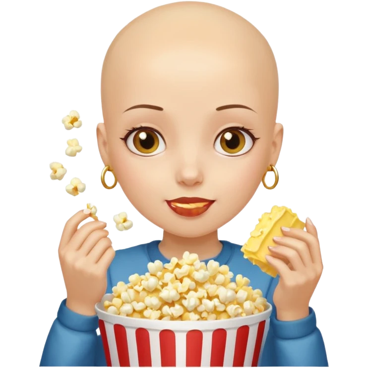 Bald girl eating popcorn emoji
