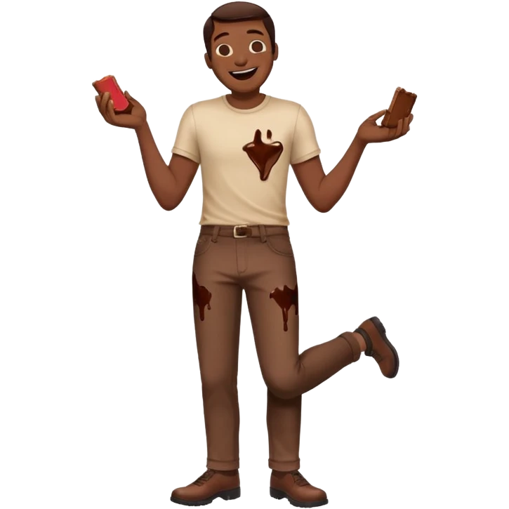 Man laughing with chocolate stain on pants  emoji