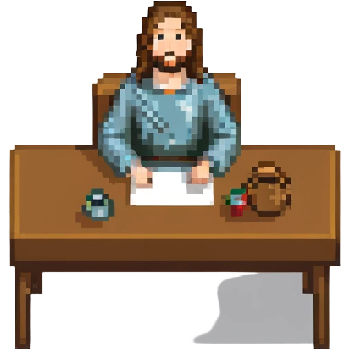 Jesus sitting at a table emoji