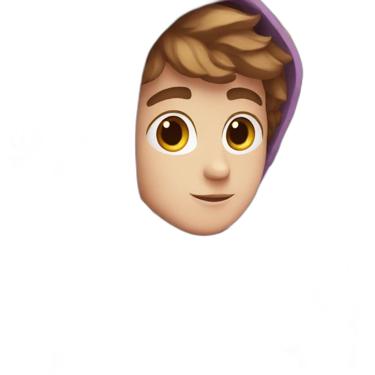 a white boy with short brown hair, and a purple hoodie emoji