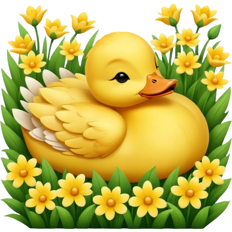 duckling sleeping in flower field emoji