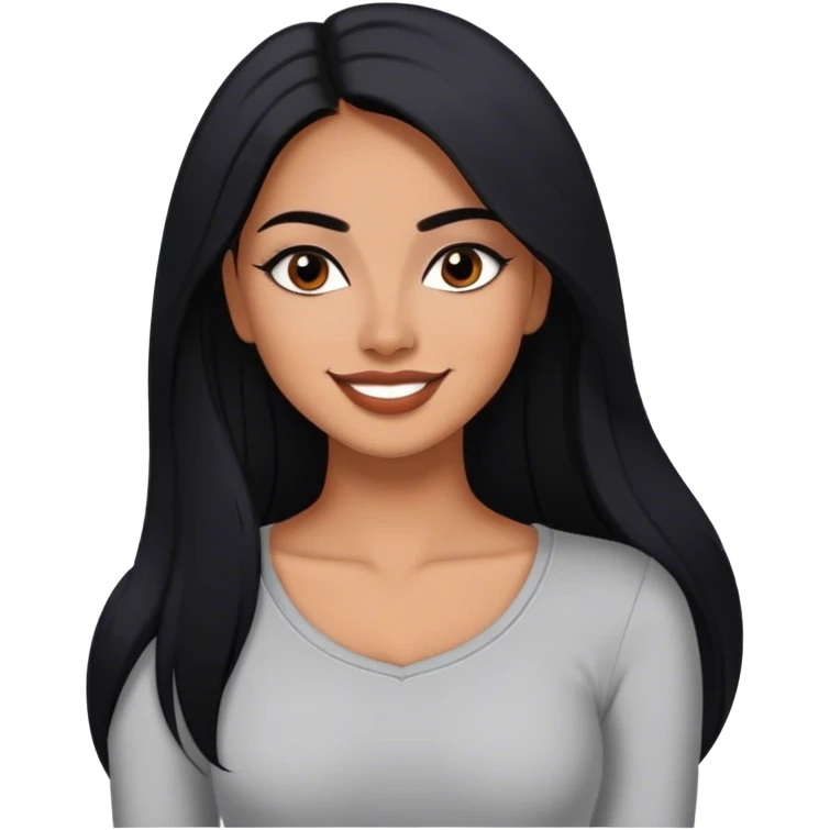 beautiful fit woman, with long straight black hair, with make up, black eye liner, smile mooth close, mexican, brown skin, wearing casual outfit, flirting emoji