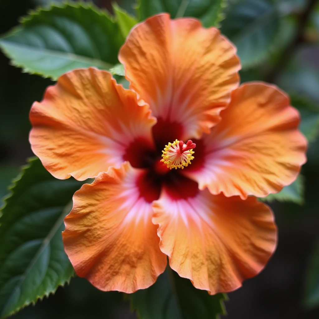 realistic orange and pink hibiscus flower, macro photography style emoji