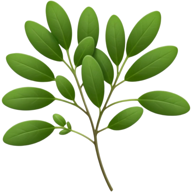 small thyme sprig, slender stems, dense pairs of tiny deep green oval leaves, crisp and delicate, aromatic freshness, soft lighting, emoji scale emoji