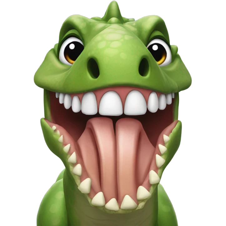 Dinosaur wearing false lash extensions, holding its hand over its mouth with fake long nails on emoji