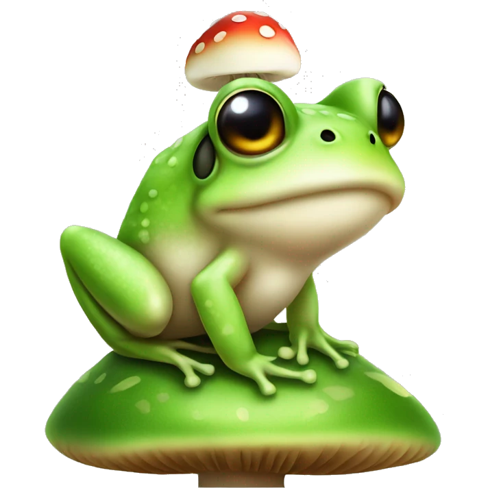 cute frog sitting on top of a toadstool mushroom emoji