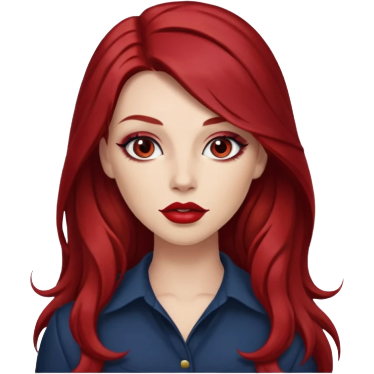Chappell Roan with long dark red hair, makeup emoji
