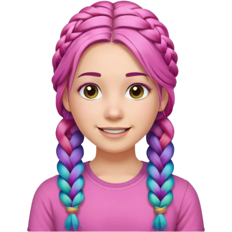 Woman with braided rainbow hair, happy — long braids, pink shirt emoji