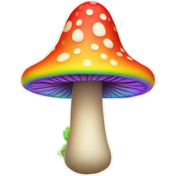 A rainbow-colored trippy mushroom with a very satisfied face emoji