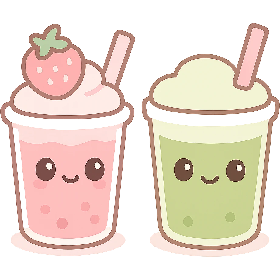 playful and cute strawberry and matcha drink together emoji