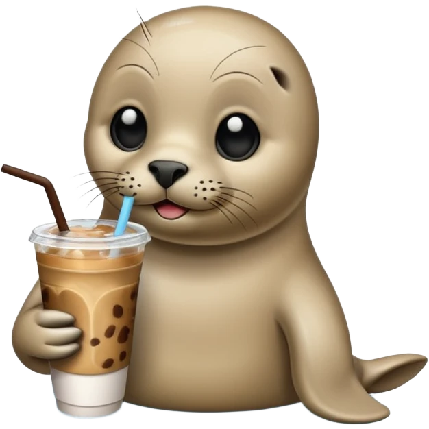 Seal with iced coffee emoji