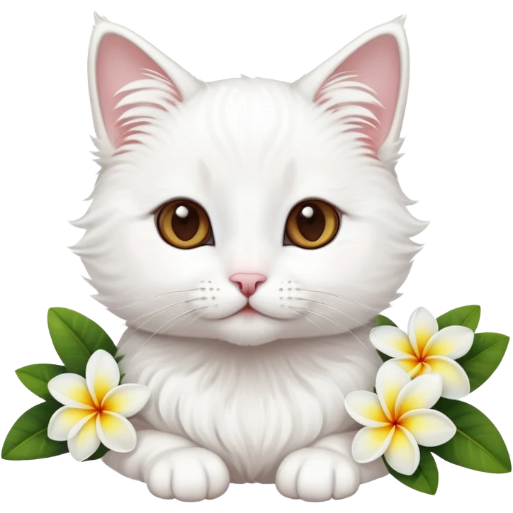 A cute  little white cat and frangipani emoji