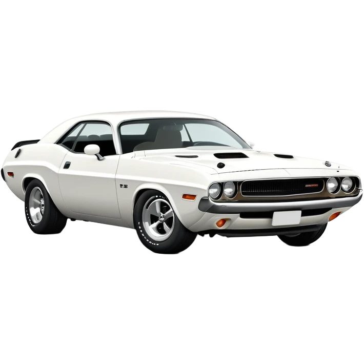 Solid white 1971 Dodge Challenger, three-quarter view, all white exterior, no decorations, clean minimalist design, iconic muscle car shape, iOS emoji style emoji