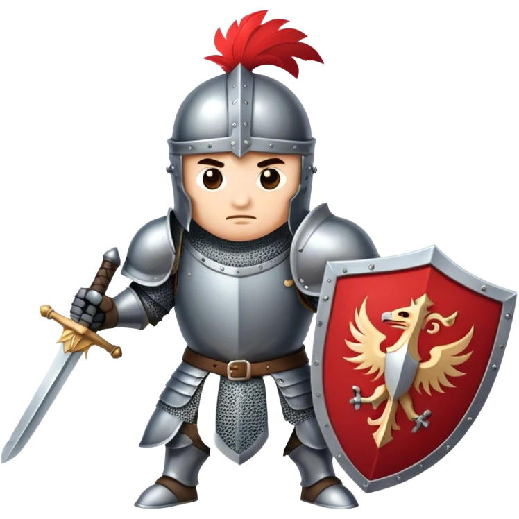 medieval knight in full armour fighting with a huge feather his sword emoji