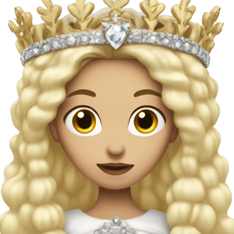 White-skinned woman, long blonde hair, crown on head, cold expression, queen emoji