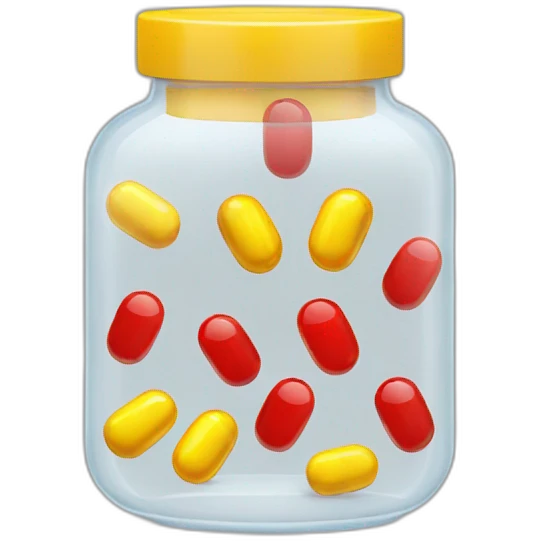 a transparent jar with red and yellow pills emoji