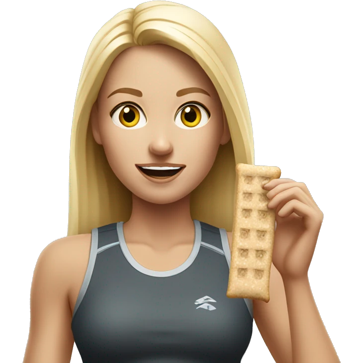 Realistic sporty blond girl eating protein bar  emoji
