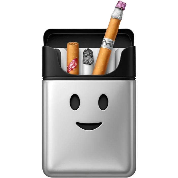 Minimalistic cigarette pack emoji, metallic black and white emoji