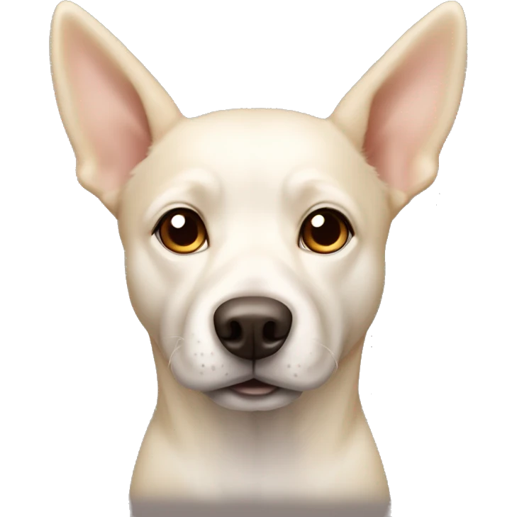 cream white colored dog, pointy ears, brown eyes, light brown nose emoji