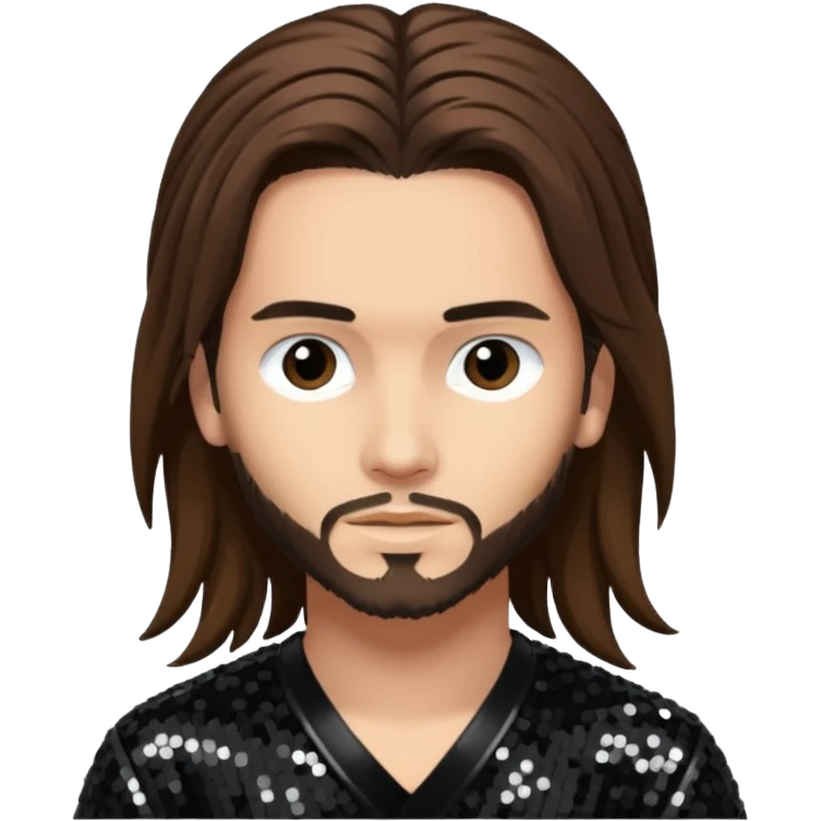 Tom Kaulitz with long brown hair, black sequin outfit  emoji